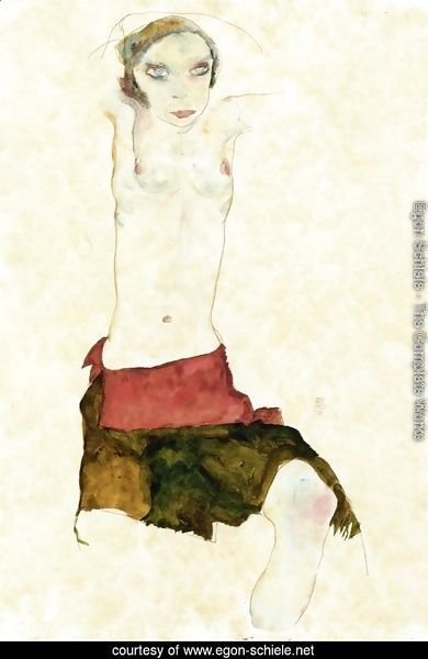 Semi-Nude with Colored skirt and Raised Arms