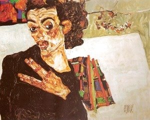 Egon Schiele - Self-Portrait with Black Earthenware Vessel (Selbstbildnis mit schwarzem Tongefass)