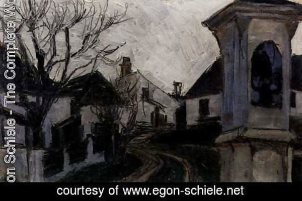 Egon Schiele - Monastery new castle, bald trees and houses