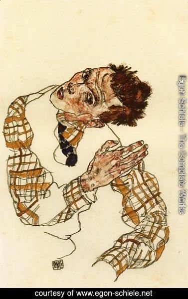 Egon Schiele - Self Portrait in Checkered Shirt