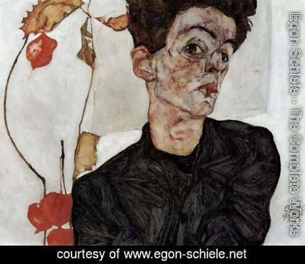 Egon Schiele - Selfportrait with Chinese lantern fruits