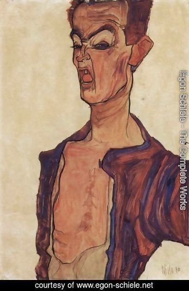 Egon Schiele - Selfportrait, a grimace piercingly