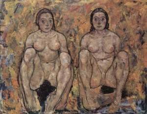 Egon Schiele - Squatting women's pair