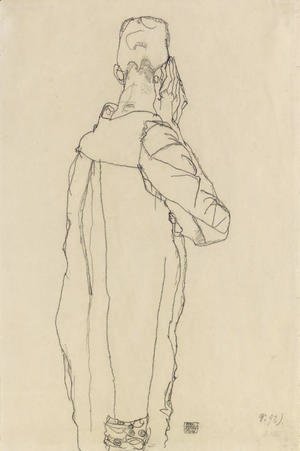 Egon Schiele - Stehender Monch von rechts hinten