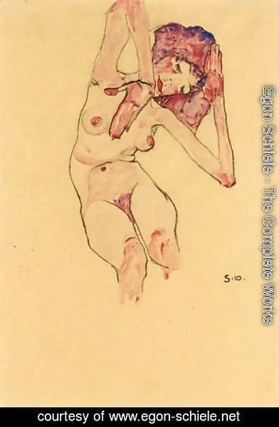 Egon Schiele - Sitzender Frauenakt Mit Geneigtem Kopf Und Erhobenen Armen (Seated Female Nude With Tilted Head And Raised Arms)