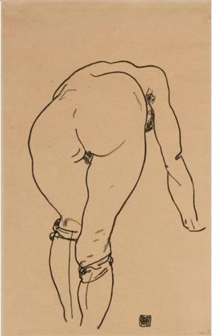 Egon Schiele - Gebueckter Akt, Rueckenansicht (Nude Bent Over, Back View)