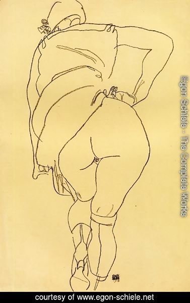 Egon Schiele - Semi-Nude, Back View