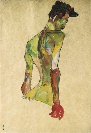 Egon Schiele - Male Nude in Profile Facing Right