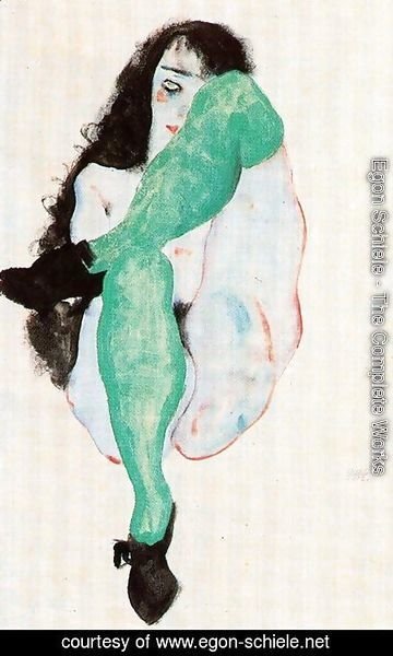 Egon Schiele - Girl in green stockings