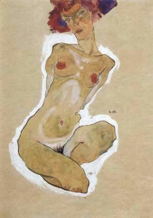Egon Schiele - Crouching Female Nude