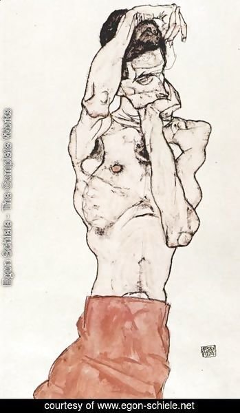 Egon Schiele - Male Nude with red scarf