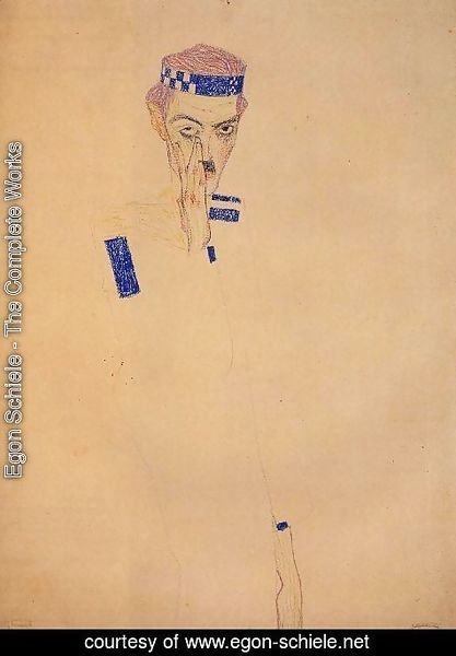 Egon Schiele - Man With Blue Headband And Hand On Cheek