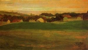Egon Schiele - Meadow With Village In Background II