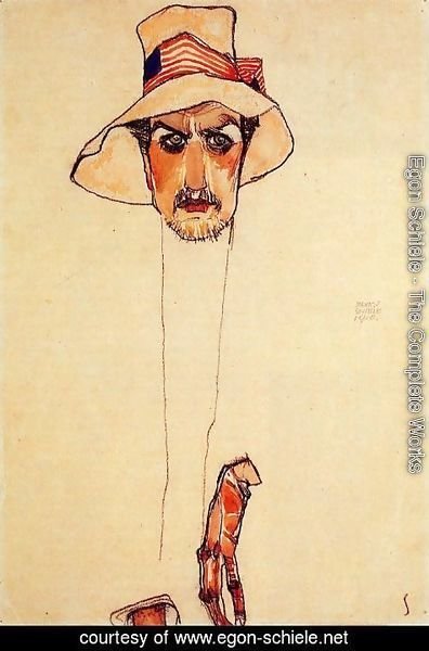 Egon Schiele - Portrait Of A Man With A Floppy Hat Aka Portrait Of Erwin Dominilk Osen