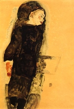 Egon Schiele - Reclining Girl  With Round Head