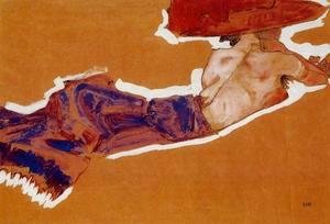 Egon Schiele - Reclining Semi Nude With Red Hat