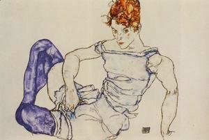 Egon Schiele - Seated Woman In Violet Stockings