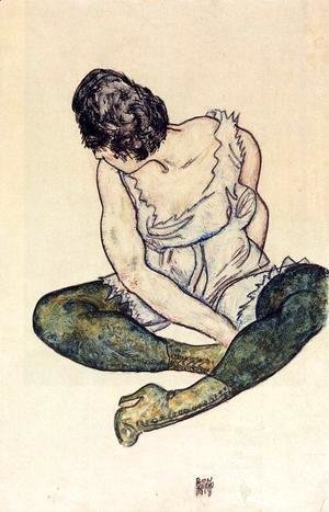 Egon Schiele - Seated Woman With Green Stockings