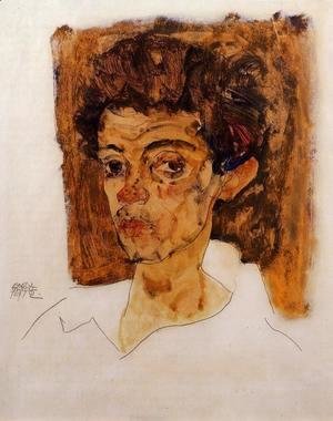Egon Schiele - Self Portrait With Brown Background