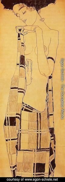 Egon Schiele - Standing Girl In A Plaid Garment