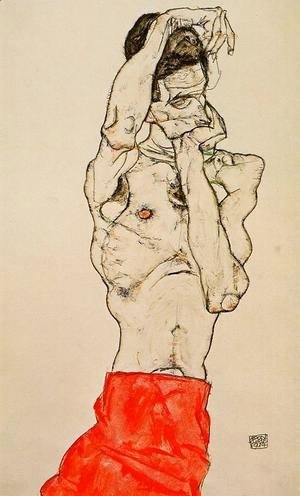 Egon Schiele - Standing Male Nude With A Red Loincloth