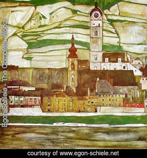 Egon Schiele - Stein On The Danube With Terraced Vineyards