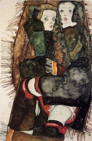Egon Schiele - Two Girls On A Fringed Blanket
