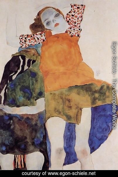 Egon Schiele - Two Seated Girls