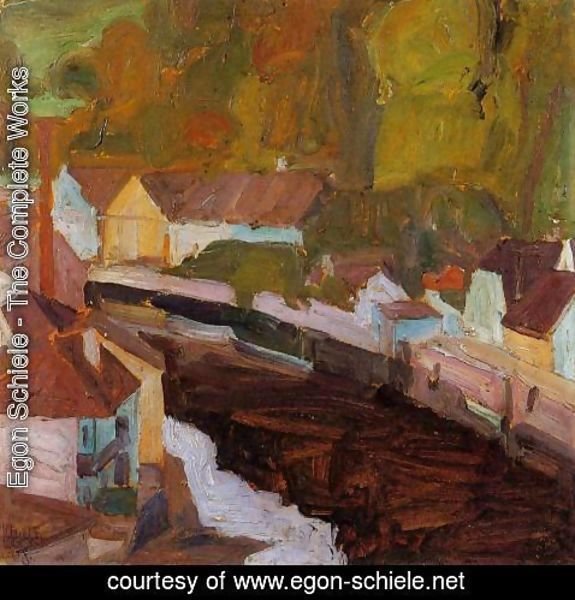 Egon Schiele - Village By The River II