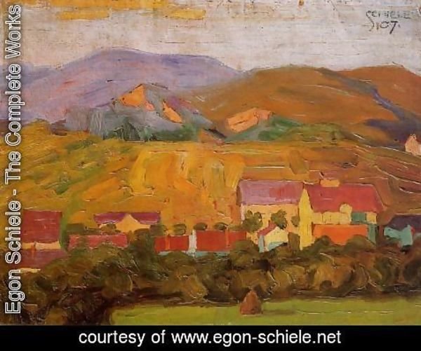 Egon Schiele - Village With Mountains