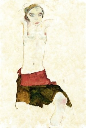 Semi-Nude with Colored skirt and Raised Arms