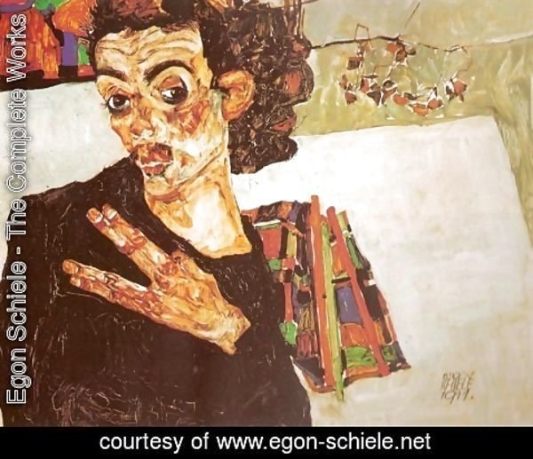 Egon Schiele - Self-Portrait with Black Earthenware Vessel (Selbstbildnis mit schwarzem Tongefass)