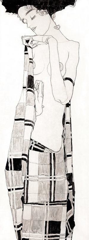 Egon Schiele - Standing Girl in Plaid Dress
