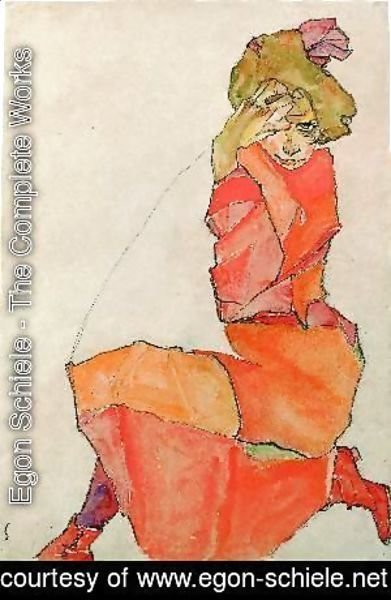 Kneeling Girl in Orange-Red Dress