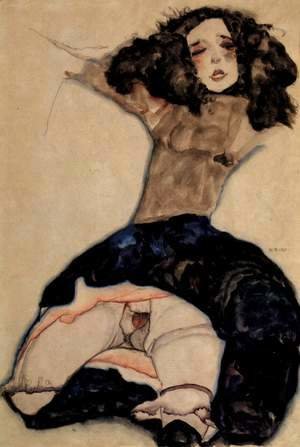 Egon Schiele - Black-haired girl with high skirt