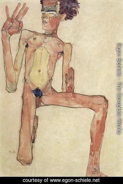Egon Schiele - Kneeling act, selfportrait