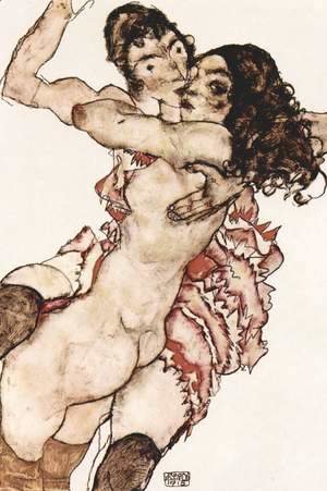 Egon Schiele - Pair of Women (Women embracing each other)