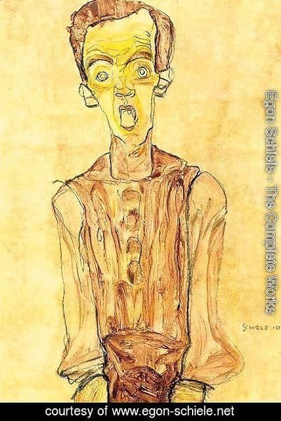 Egon Schiele - Portrait with an open mouth