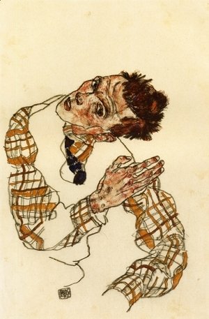 Egon Schiele - Self Portrait in Checkered Shirt