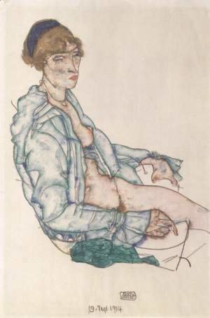 Sitting woman with blue hair ribbon