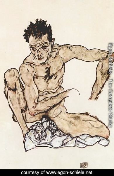 Egon Schiele - Squatting male act (selfportrait)