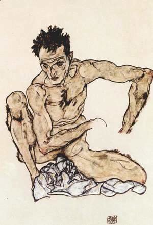Egon Schiele - Squatting male act (selfportrait)