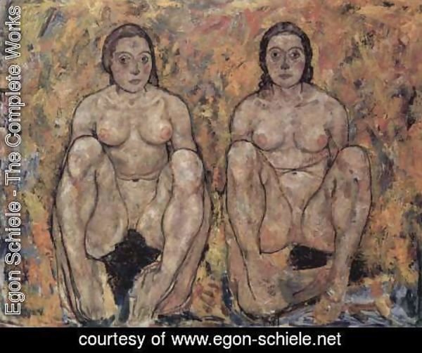 Egon Schiele - Squatting women's pair