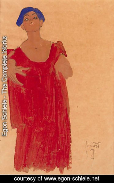 Egon Schiele - Frau mit blauem Haar