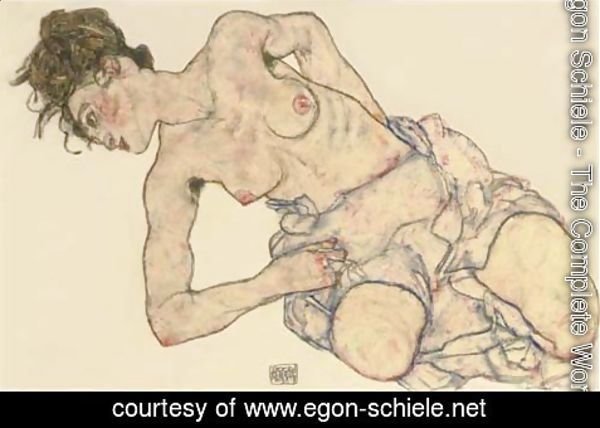 Egon Schiele - Kniender weiblicher Halbakt