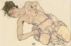 Egon Schiele - Kniender weiblicher Halbakt