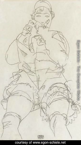 Egon Schiele - Sitzendes Madchen, ihren Mund bedeckend
