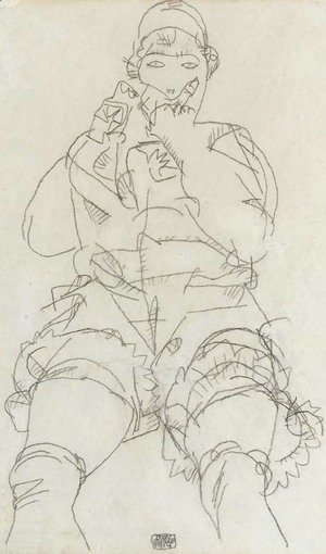 Egon Schiele - Sitzendes Madchen, ihren Mund bedeckend
