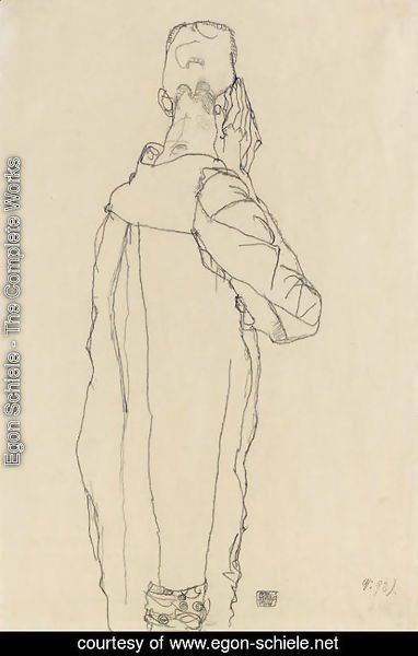 Egon Schiele - Stehender Monch von rechts hinten