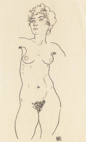 Egon Schiele - Stehender weiblicher Akt, aufwarts blickend